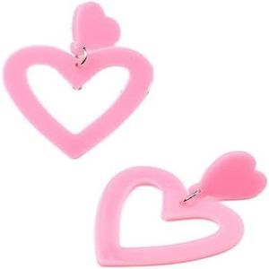 Women Retro Love Acrylic Double Heart Earrings Dangling Heart Drop Earrings